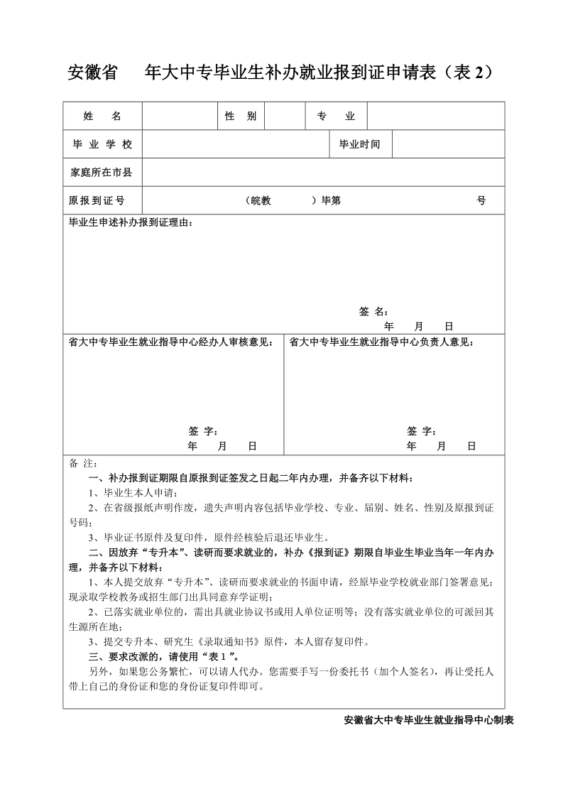 安徽省大中专毕业生补办就业报到证申请表doc.doc_第1页