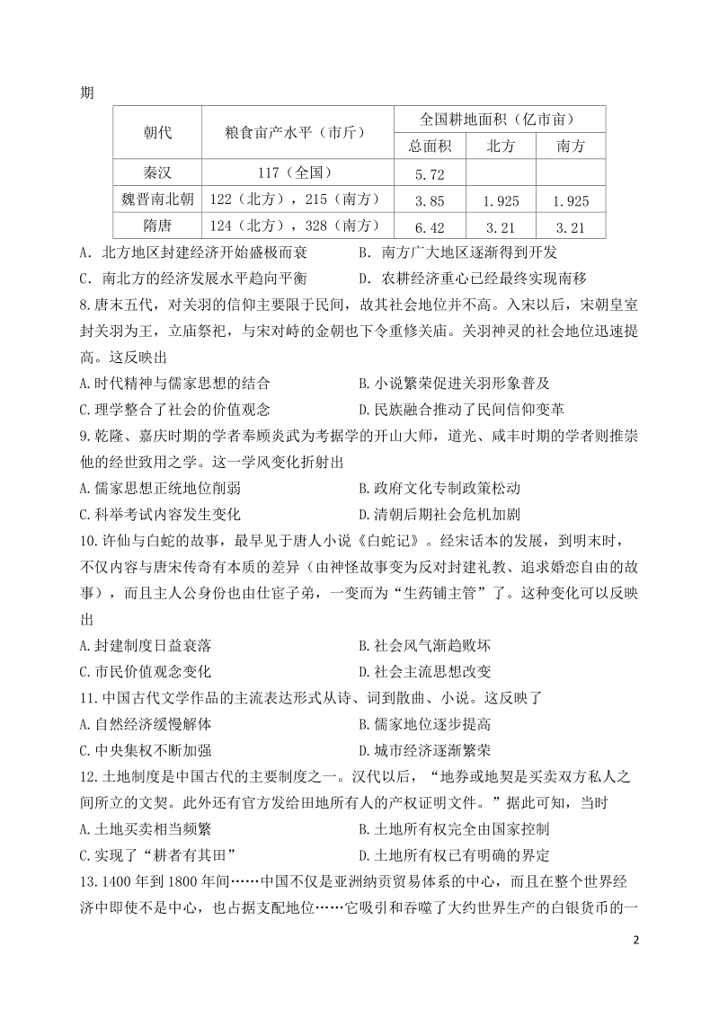 山西省山西大学附属中学2017_2018学年高二历史下学期期中试题.doc_第2页