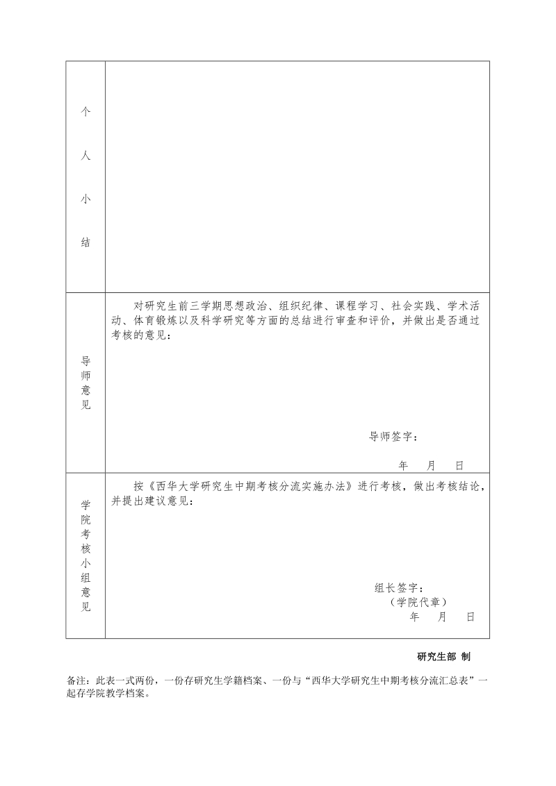 西华大学研究生中起考核分流登记表.doc_第2页