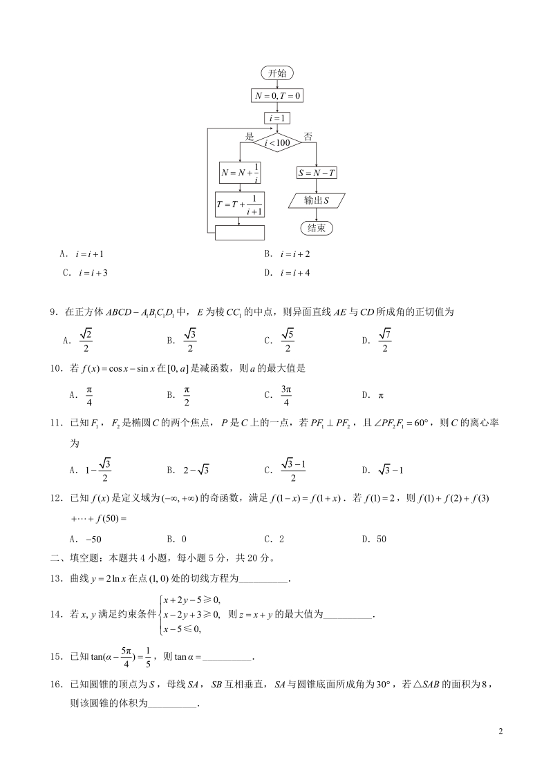 2018年普通高等学校招生全国统一考试数学试题 文（全国卷2，含答案）.doc_第2页