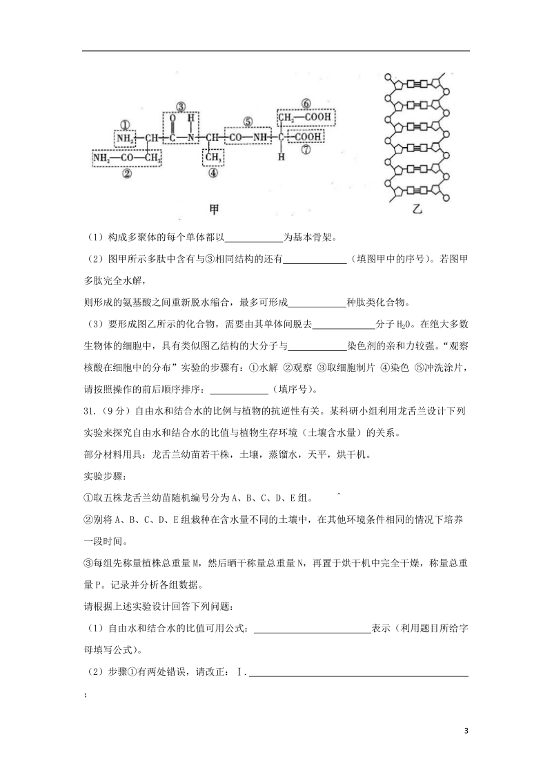 重庆市巴蜀中学2018届高考生物9月适应月考试题（无答案）.doc_第3页