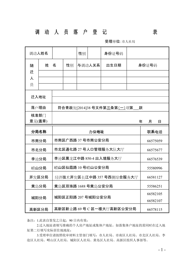 调动人员落户登记表.doc_第1页