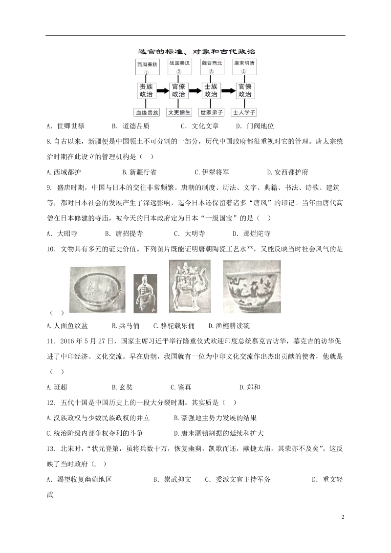 江苏省苏州高新区第二中学2017—2018学年七年级历史下学期期中试题 新人教版.doc_第2页