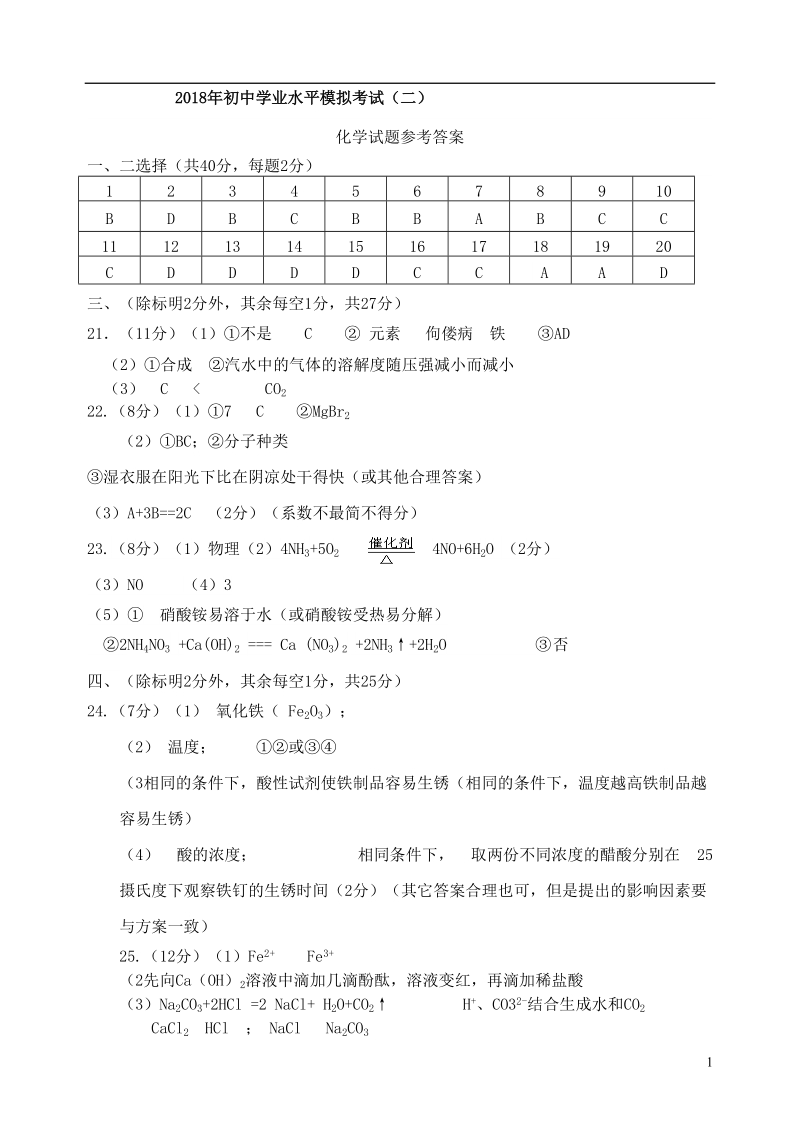 山东省潍坊市奎文区2018届中考化学二模试题答案.doc_第1页