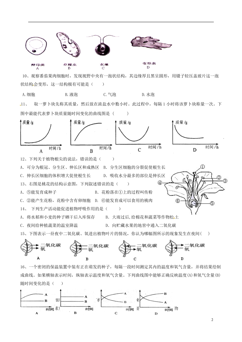 广东省阳东广雅学校2017_2018学年七年级生物下学期期中试题新人教版.doc_第2页