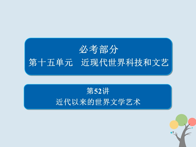 2019届高考历史一轮复习第十五单元近现代世界科技和文艺52近代以来的世界文学艺术课件新人教版.ppt_第1页