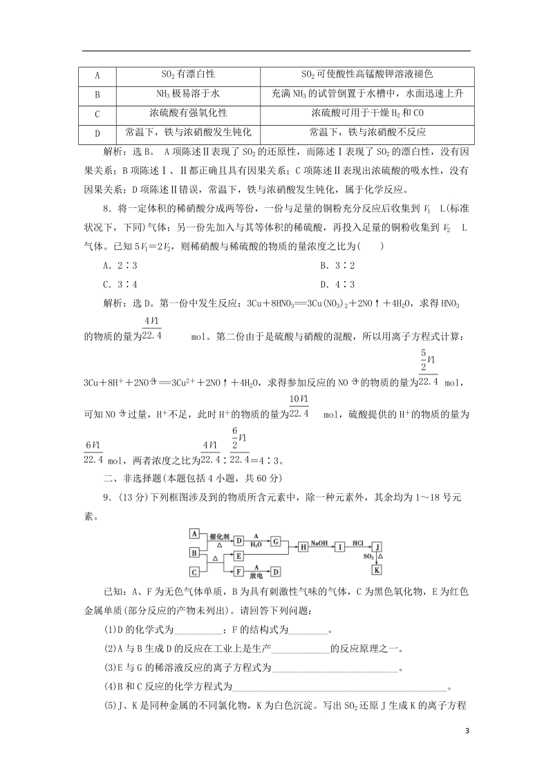 2019届高考化学总复习 专题4 硫、氮和可持续发展专题综合检测 苏教版.doc_第3页