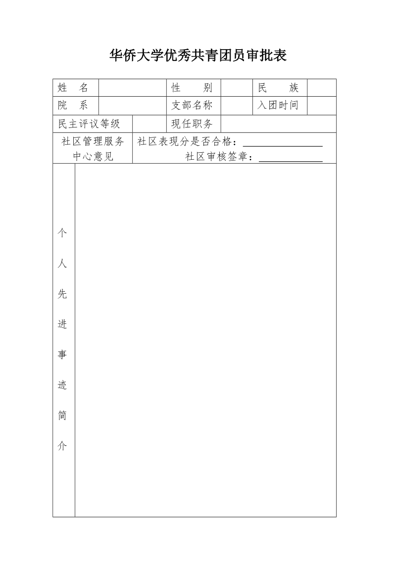 华侨大学优秀共青团员审批表.doc_第1页