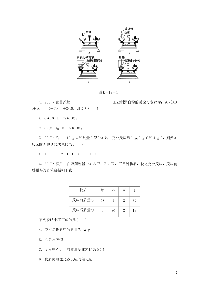 2018年秋九年级化学上册第五单元定量研究化学反应5.1化学反应中的质量守恒同步练习新版鲁教版.doc_第2页