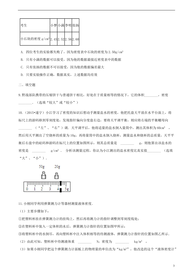 八年级物理全册 5.3 科学探究：物质的密度同步测试 （新版）沪科版.doc_第3页