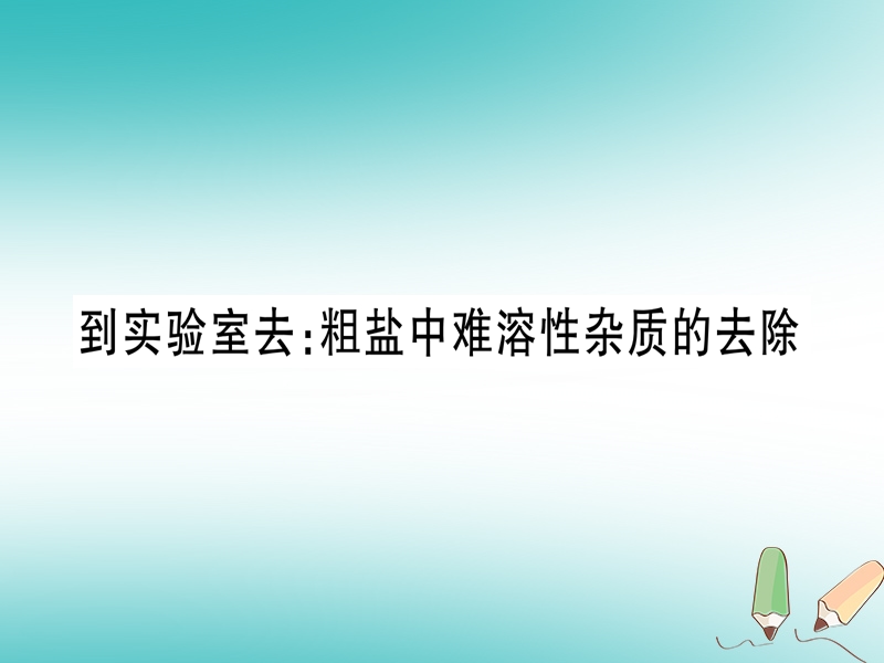 2018年秋九年级化学全册 第8单元 海水中的化学 到实验室去 粗盐中难溶性杂质的去除习题课件 （新版）鲁教版.ppt_第1页