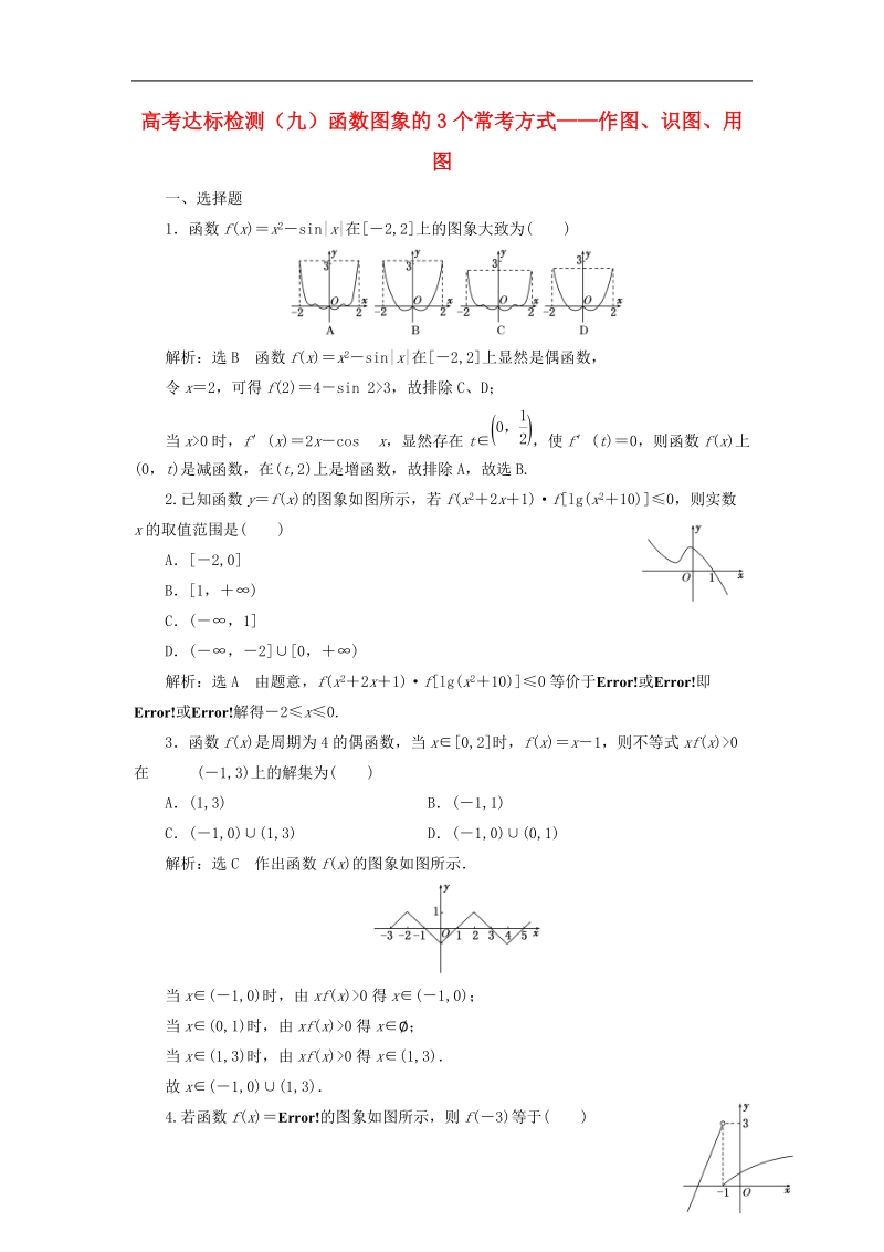 （全国通用版）2019版高考数学一轮复习 第三单元 基本初等函数（ⅰ）及应用 高考达标检测（九）函数图象的3个常考方式——作图、识图、用图 理.doc_第1页