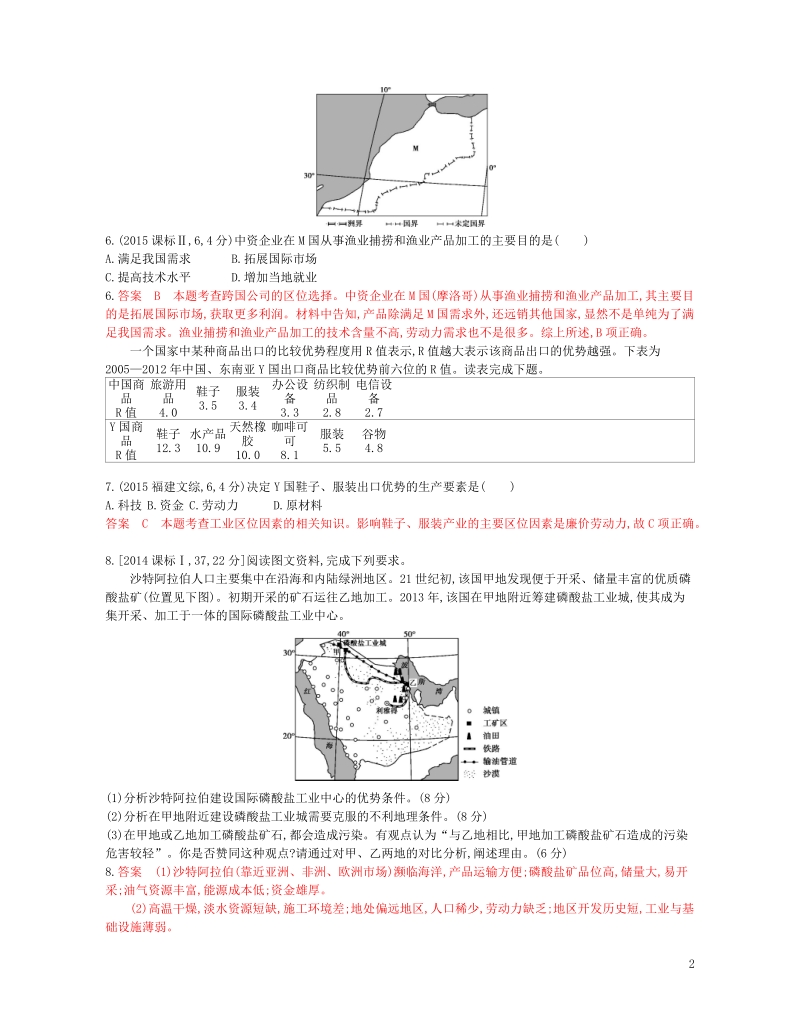 b版浙江鸭专用2019版高考地理总复习专题八区域产业活动第二节工业区位因素和工业联系试题.doc_第2页