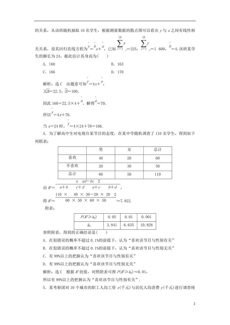 （全国通用版）2019版高考数学一轮复习 高考达标检测（四十五）变量间的相关关系、统计案例 文.doc_第2页