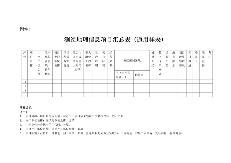 测绘地理信息项目汇总表（通用样表）docx.docx_第1页