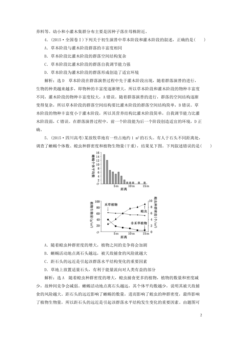 江苏专版2019版高考生物一轮复习第三部分稳态与环境第三单元种群和群落课时跟踪检测三十四群落的结构和演替.doc_第2页