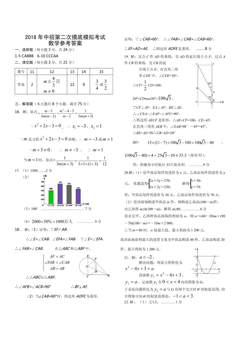 河南省2018届中招数学第二次摸底模拟考试试题答案.pdf_第1页