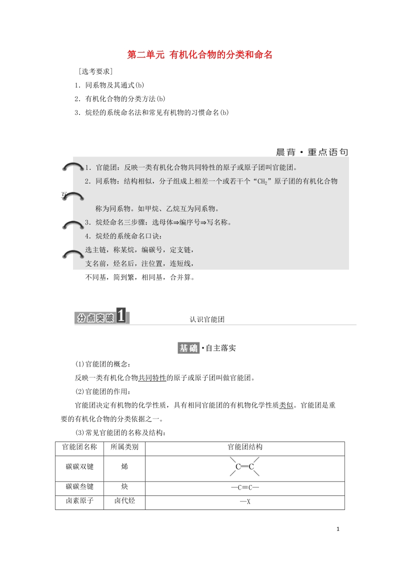 浙江专版2018年高中化学专题2有机物的结构与分类第二单元有机化合物的分类和命名学案苏教版选修.doc_第1页