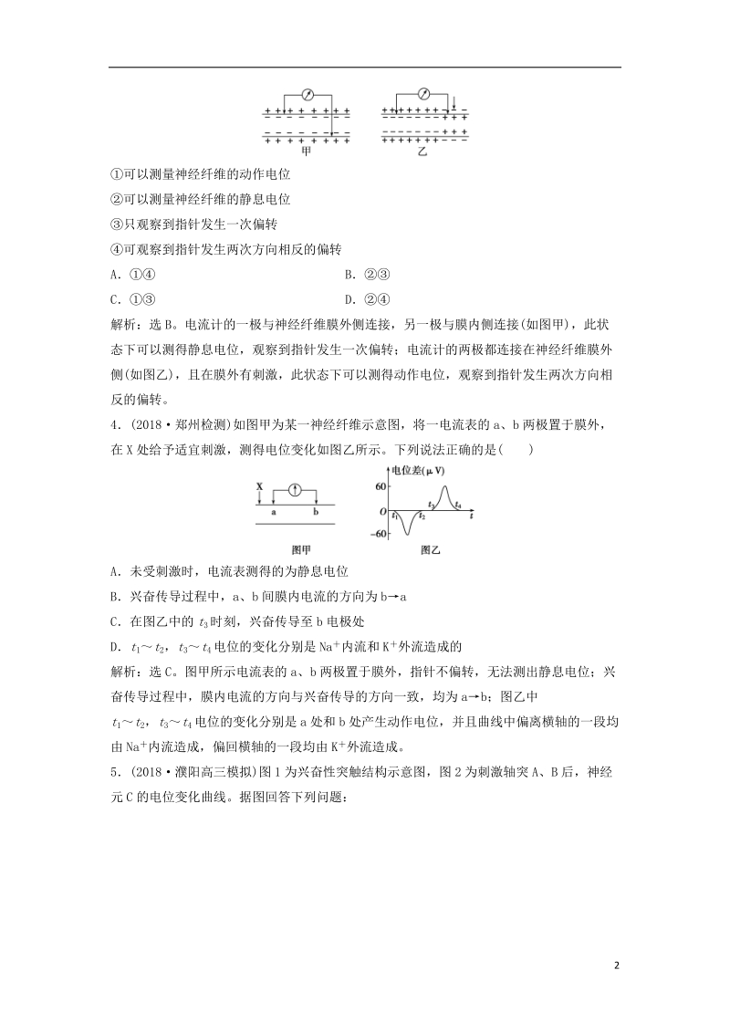 2019届高考生物总复习 第八单元 生命活动的调节 加强提升课（四）与神经调节相关的探究实验分析提考能强化通关 新人教版.doc_第2页