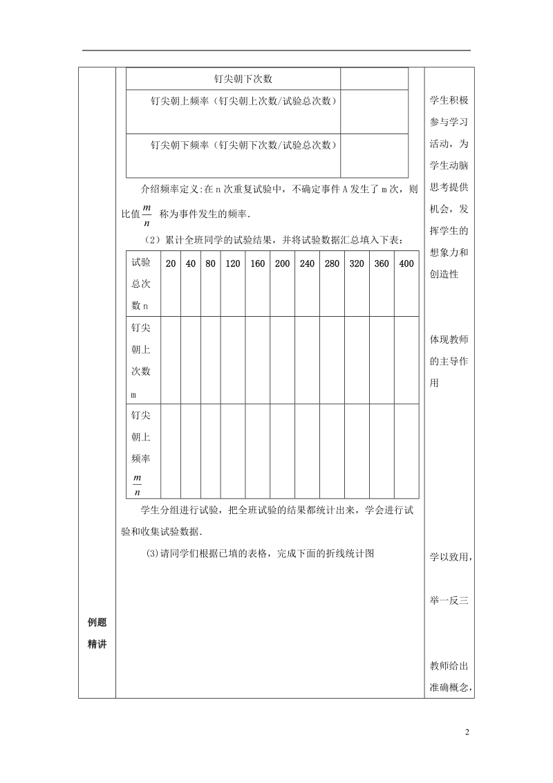 山东省济南市槐荫区七年级数学下册第六章频率初步6.2频率的稳定性6.2.1频率的稳定性教案新版北师大版.doc_第2页