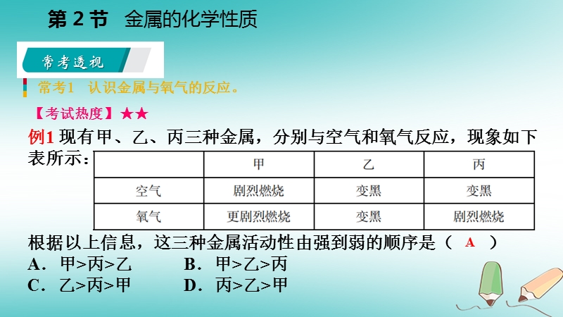 2018年秋九年级科学上册第2章物质转化与材料利用第2节金属的化学性质练习课件新版浙教版.ppt_第3页