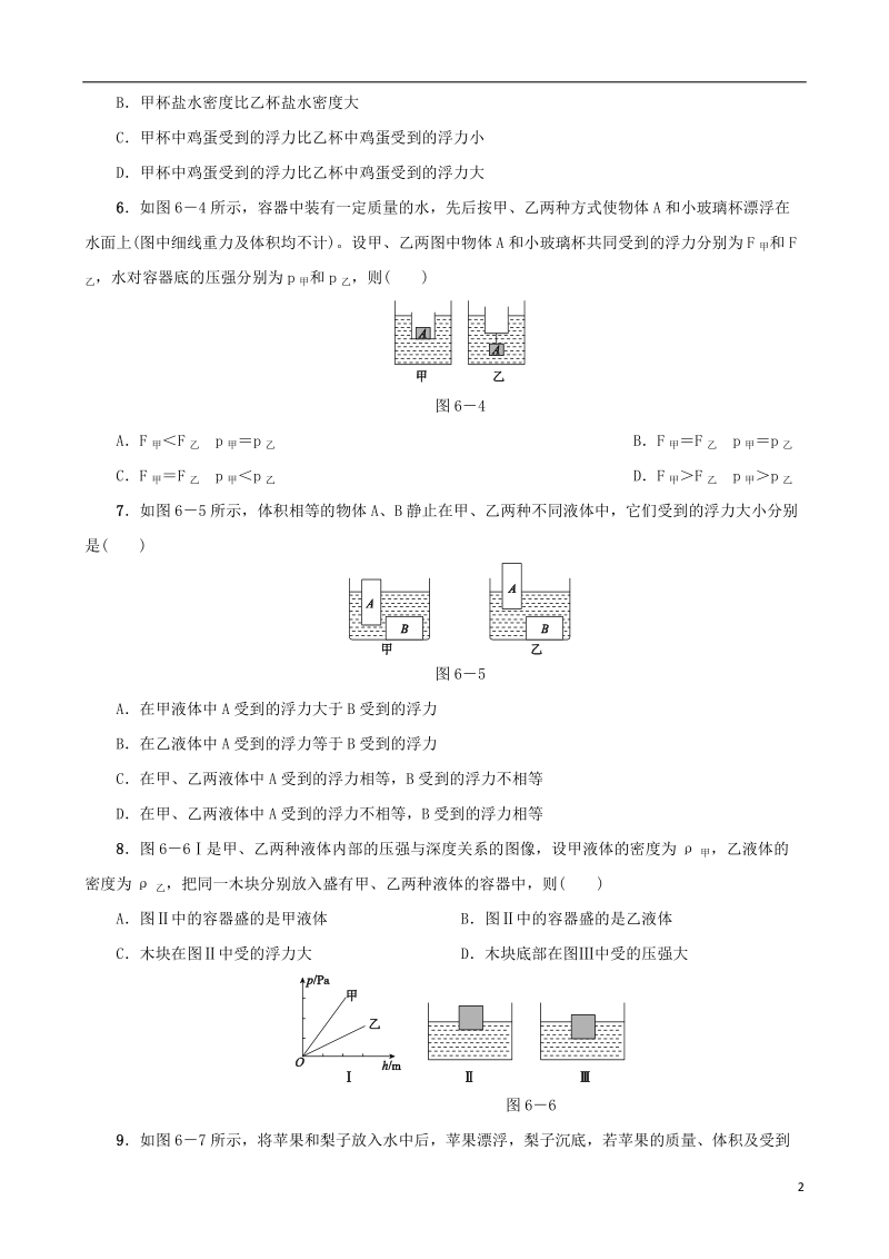 中考物理 第06课时 浮力课时训练.doc_第2页