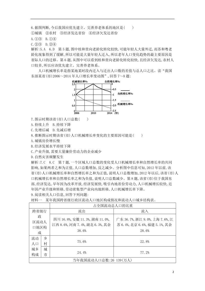 2018版高中地理 第一单元 人口与地理环境 第二节 人口迁移试题 鲁教版必修2.doc_第2页