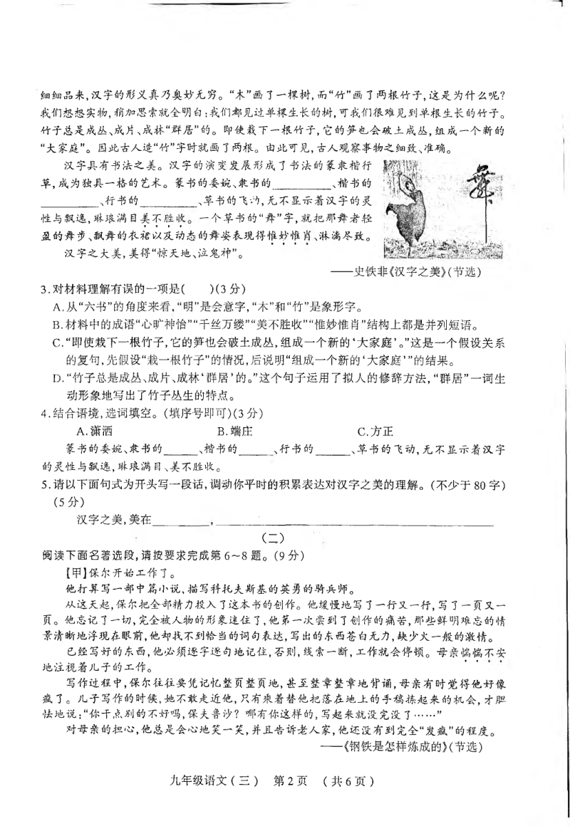 山西省太原市2018届中考语文综合测试试题（三）（pdf）.pdf_第2页