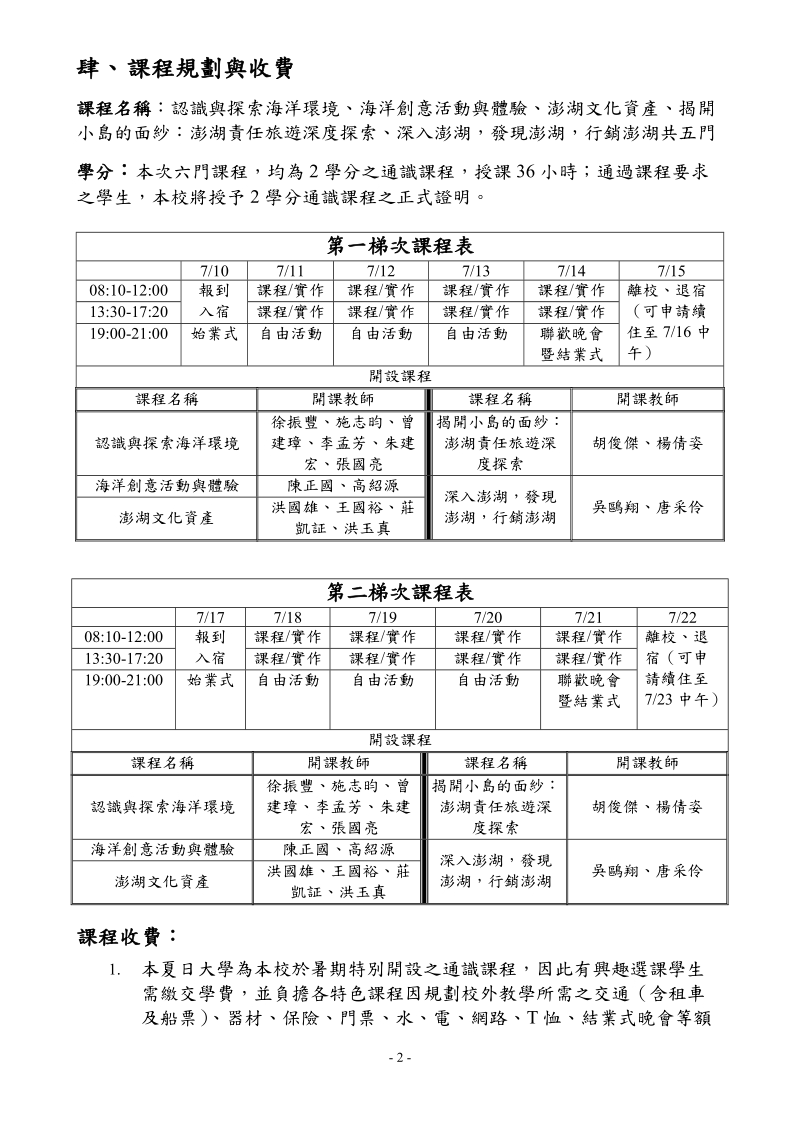 国立澎湖科技大学夏日大學「海洋特色通識課程」計畫書.doc_第2页