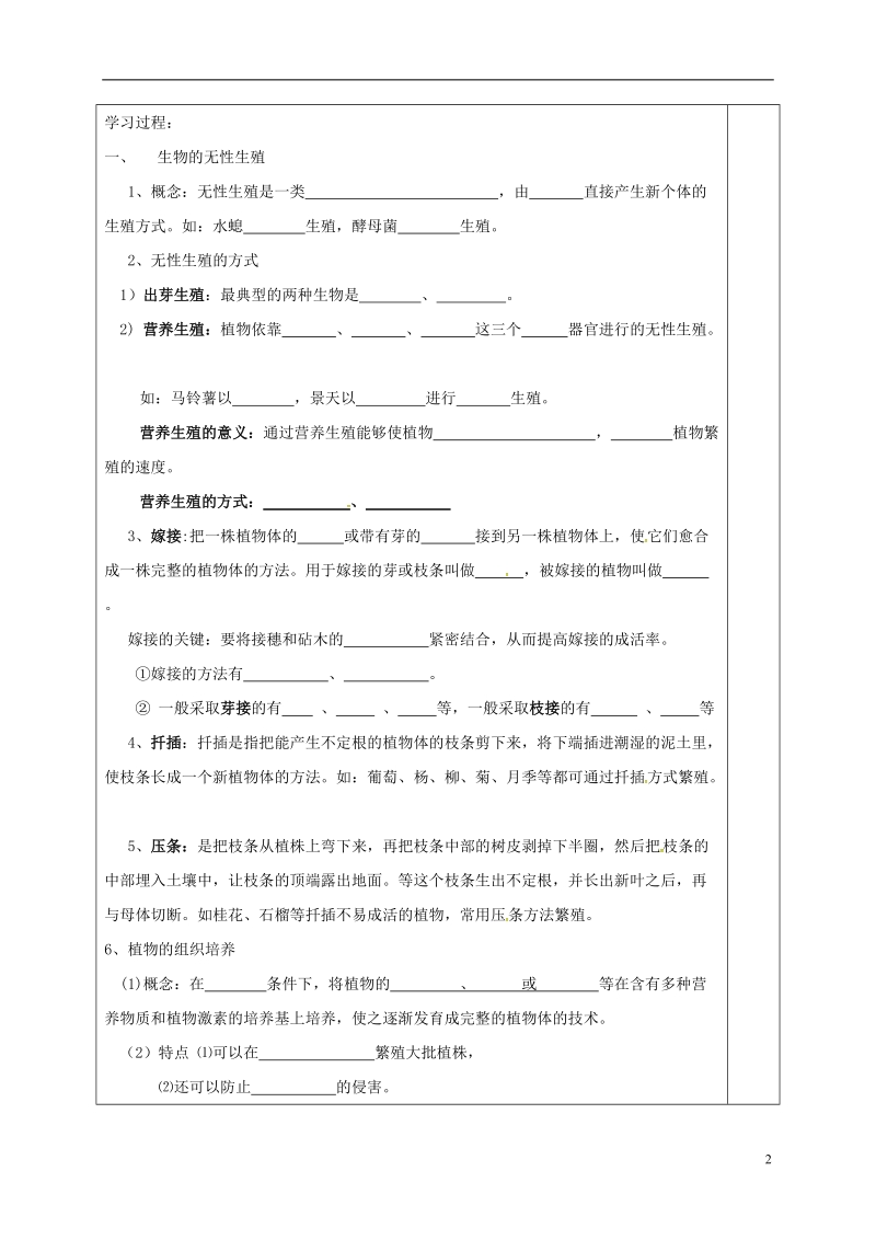 江苏省盐城市八年级生物下册 21.1生物的无性生殖学案（无答案）（新版）苏教版.doc_第2页