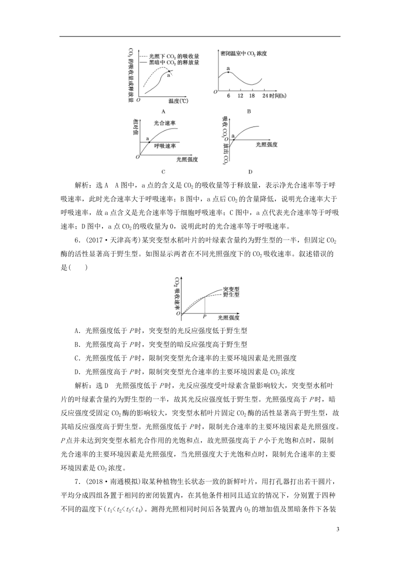 江苏专版2019版高考生物一轮复习第一部分分子与细胞第三单元细胞的能量供应和利用课时跟踪检测十一光合作用的过程及影响因素.doc_第3页