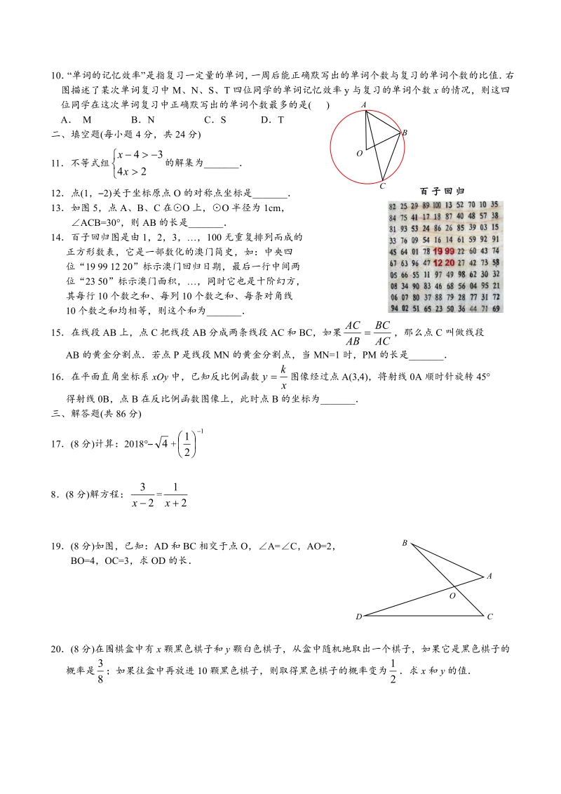 福建省厦门一中2018届九年级数学第二次模拟考试试题（pdf）.pdf_第2页