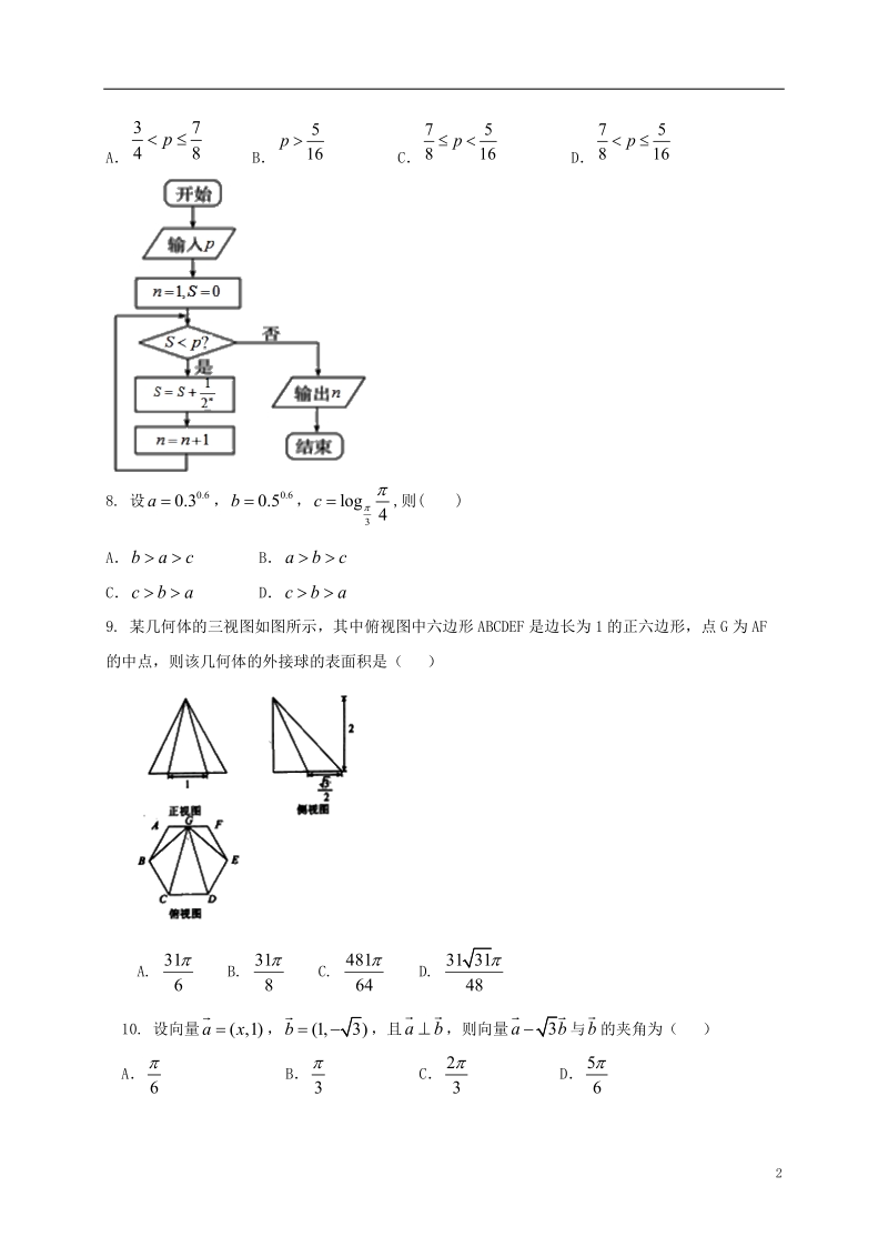 广西陆川县中学2018届高三数学下学期押轴考试试题 文.doc_第2页