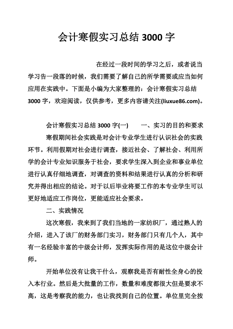 会计寒假实习总结3000字.doc_第1页