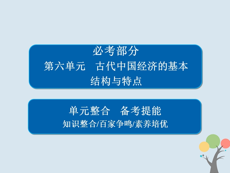 2019届高考历史一轮复习第六单元古代中国经济的基本结构与特点单元整合课件新人教版.ppt_第1页