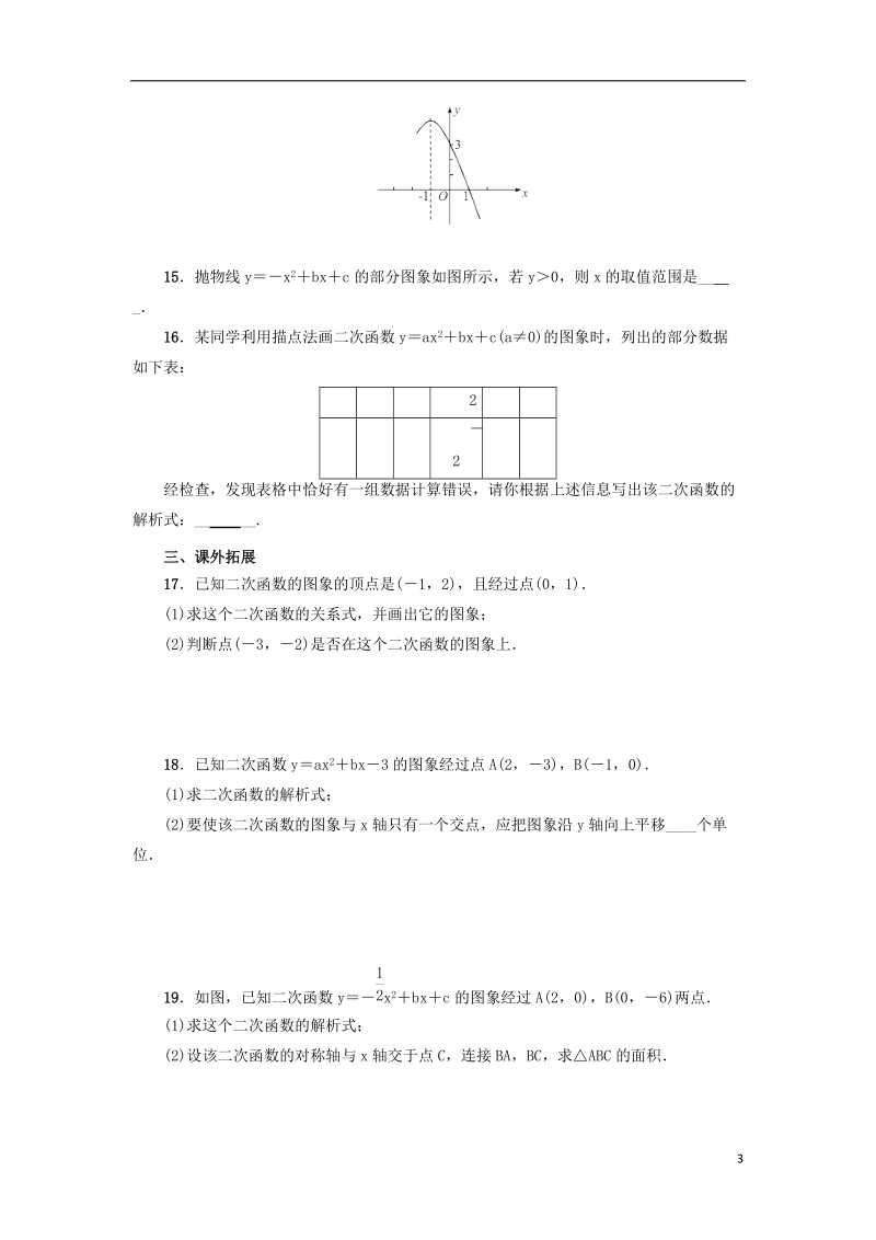 山东省济南市槐荫区九年级数学下册第2章二次函数1复习检测题新版北师大版.doc_第3页