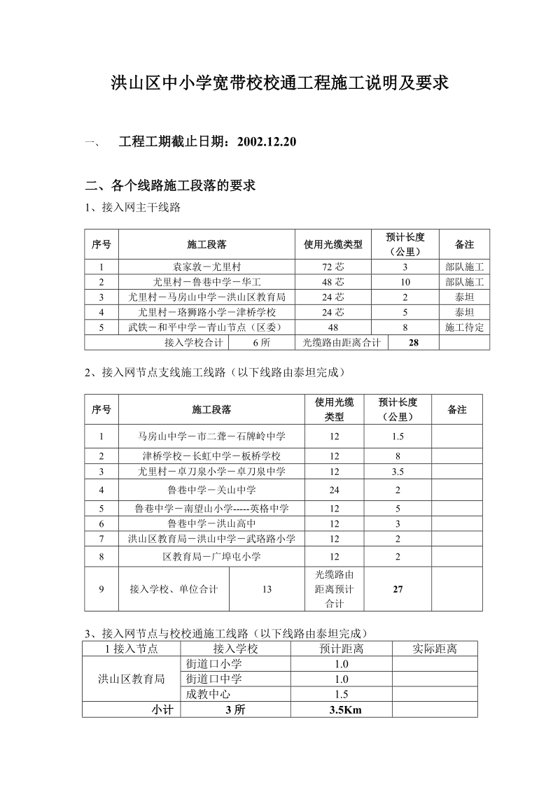 洪山区中小学宽带校校通工程施工计划（距离）.doc_第1页