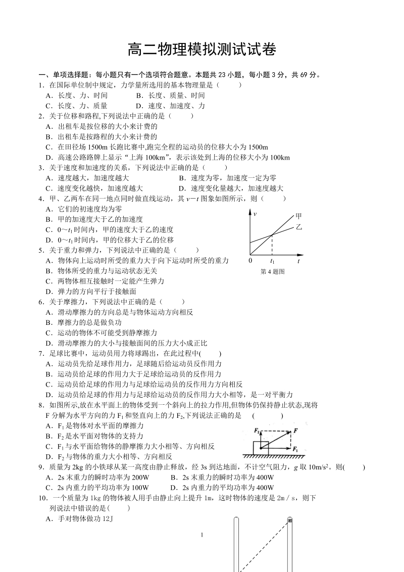 江苏省高中2011物理水平测试模拟试题(自编).doc_第1页