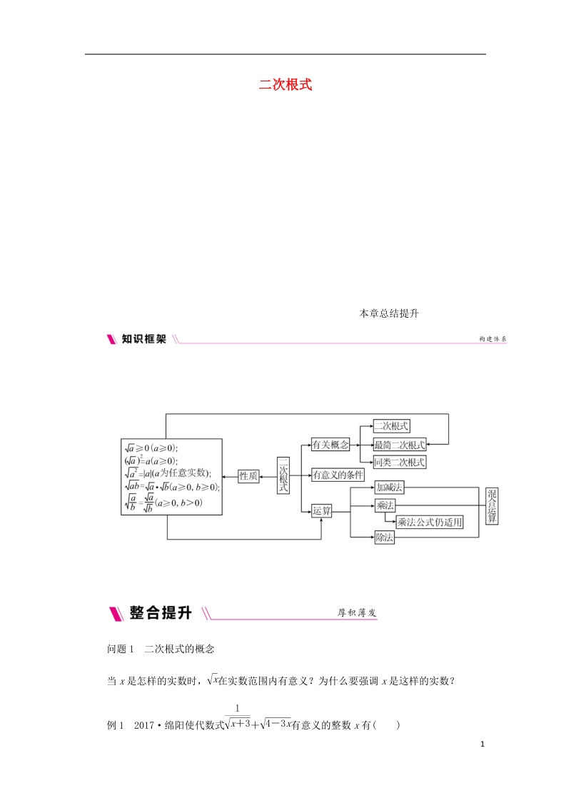 2018年秋九年级数学上册 第21章 二次根式本章总结提升练习 （新版）华东师大版.doc_第1页