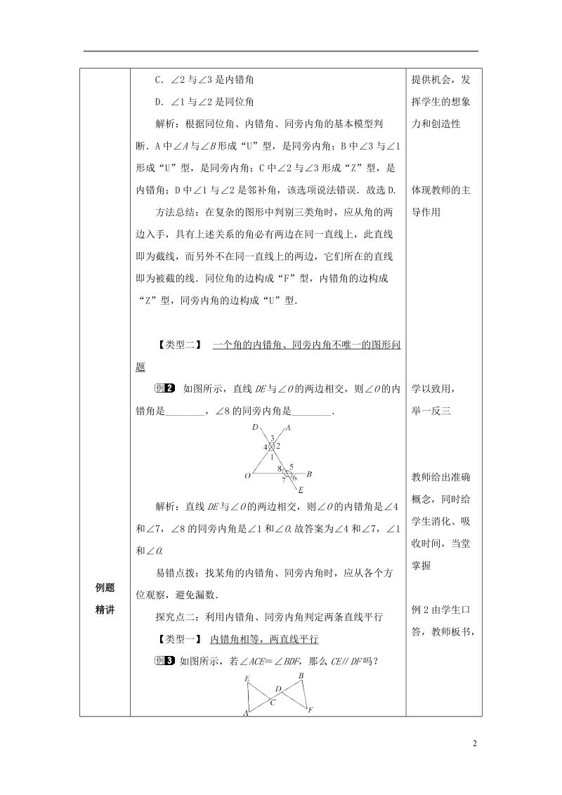 山东省济南市槐荫区七年级数学下册第二章相交线与平行线2.2探索直线平行的条件2.2.2探索直线平行的条件教案新版北师大版.doc_第2页