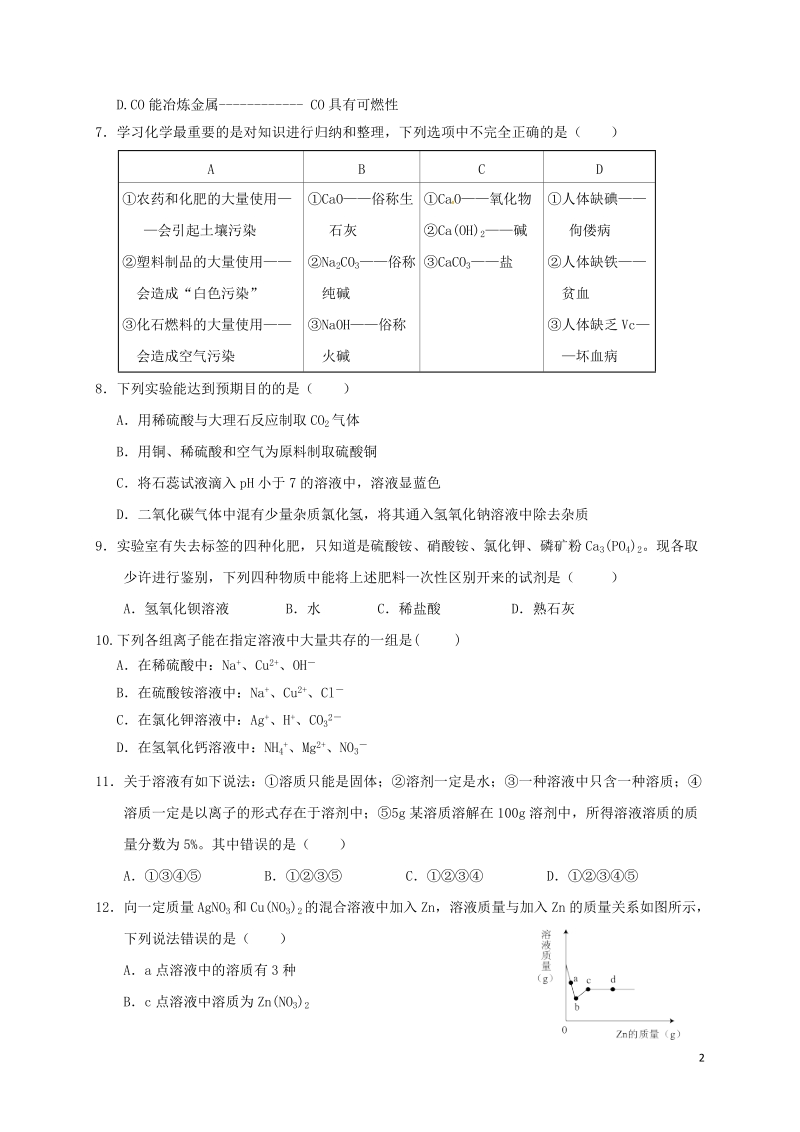 广东省珠海市紫荆中学2018届九年级化学第三次模拟考试试题.doc_第2页