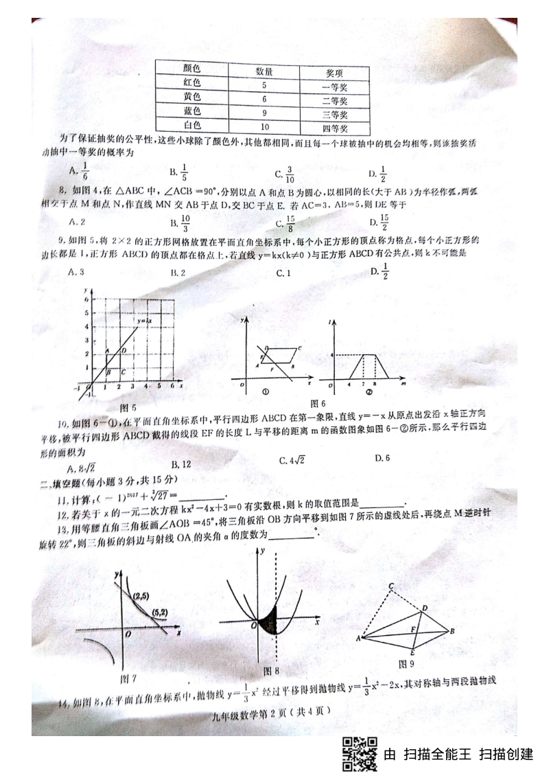 河南省2018届中招数学第二次摸底模拟考试试题（pdf版）.pdf_第2页