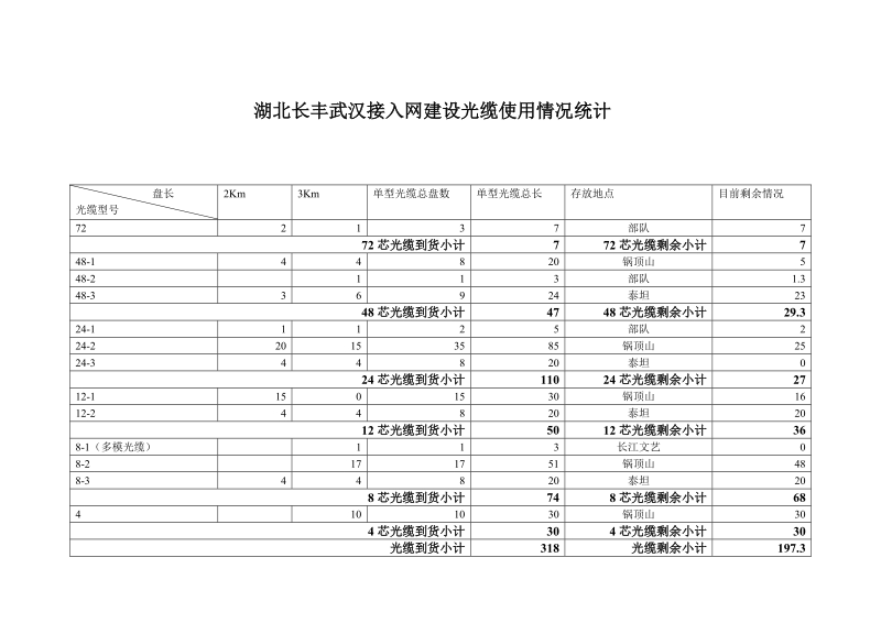 湖北长丰武汉接入网建设光缆使用情况统计（1230）.doc_第1页