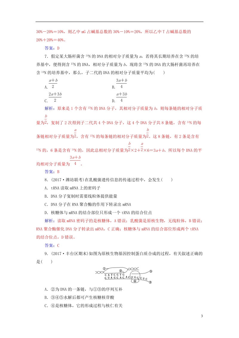 2019版高考生物总复习第六单元遗传的分子基础单元检测.doc_第3页