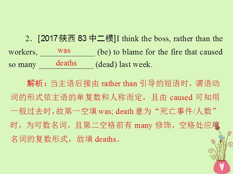 2019版高考英语一轮复习第二部分重点语法突破专题一有提示词填空第三讲名词和主谓一致即时演练课件新人教版.ppt_第3页