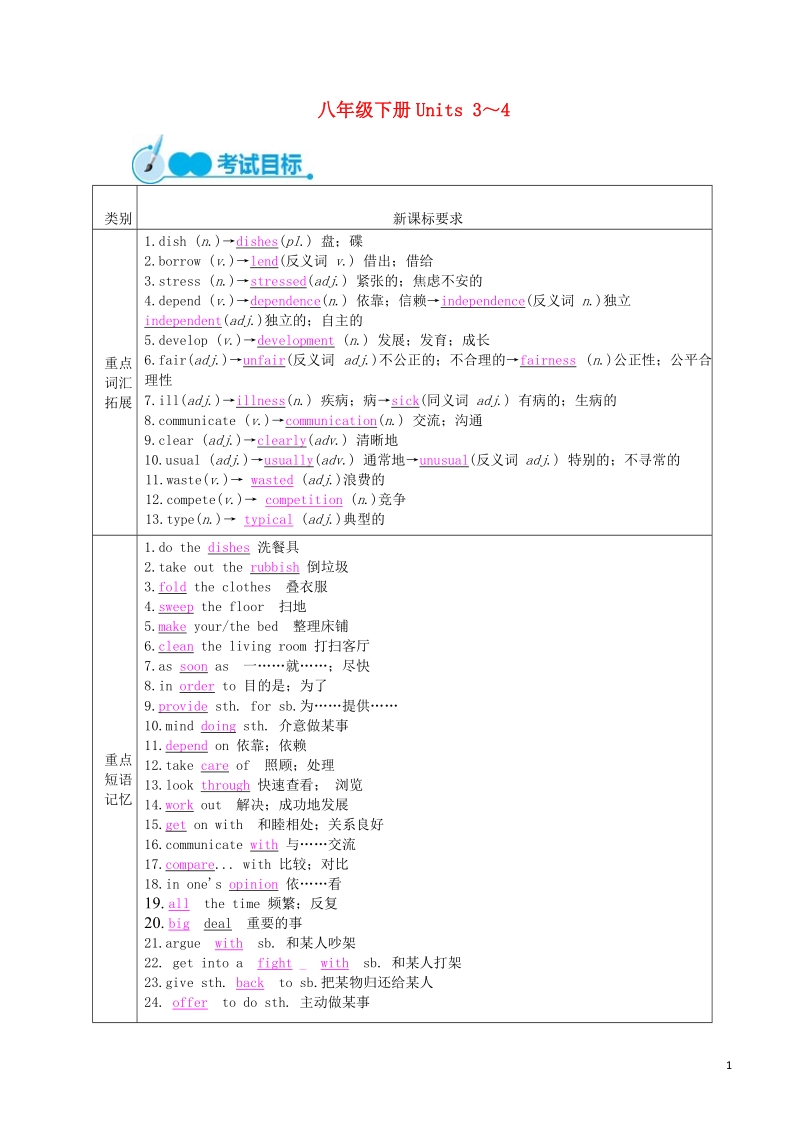 中考英语教材一本通 八下 unit 3-4.doc_第1页