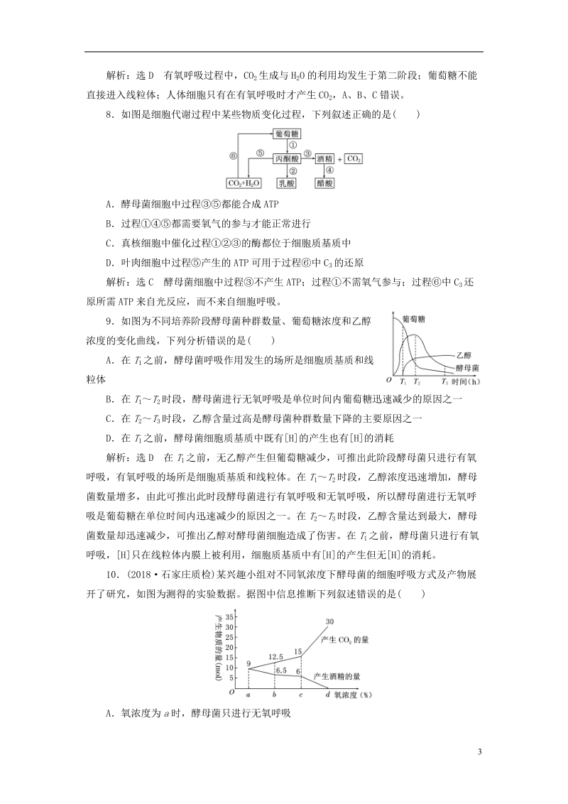 （全国通用版）2019版高考生物一轮复习 第1部分 分子与细胞 第三单元 细胞的能量供应和利用 课时检测（九）atp与细胞呼吸的类型、过程.doc_第3页