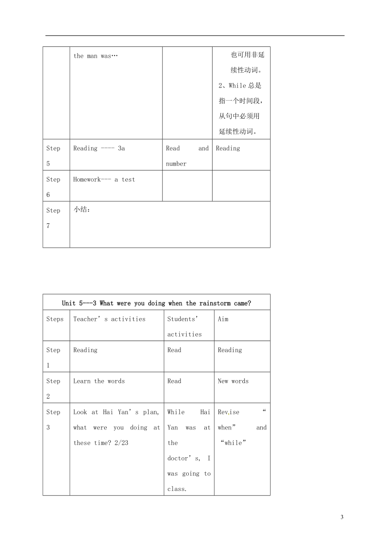 江西省吉安市吉水县八年级英语下册 unit 5 what were you doing when the rainstorm came教案 （新版）人教新目标版.doc_第3页