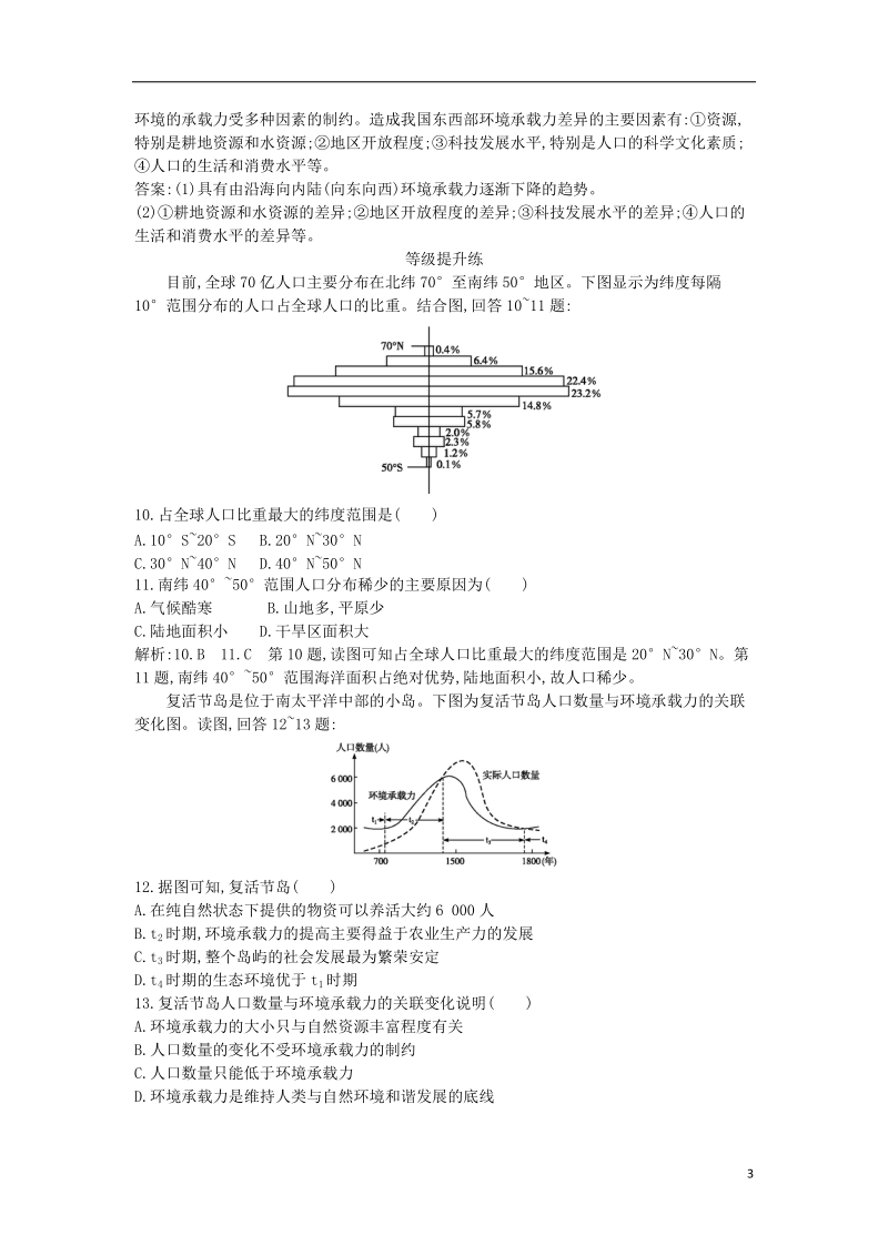 2018版高中地理 第一单元 人口与地理环境 第三节 人口分布与人口合理容量试题 鲁教版必修2.doc_第3页