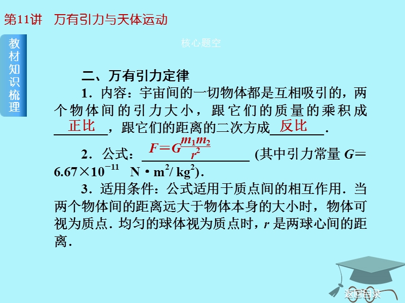 2019届高考物理一轮复习 第11讲 万有引力与天体运动课件.ppt_第3页